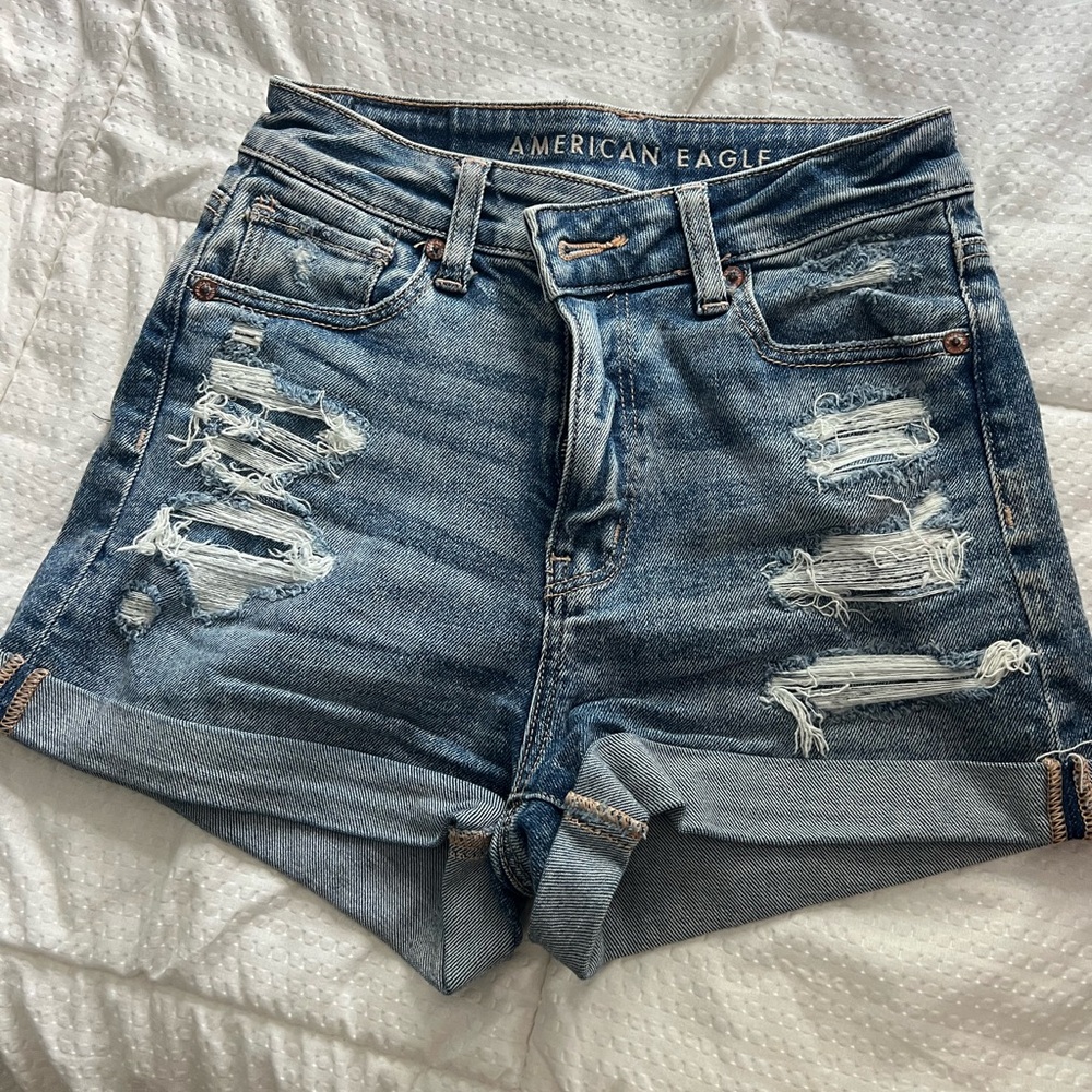 American Eagle Outfitters Blue Jean Shorts Distressed High-Waisted